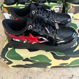 Bape Black and Red Patent Sneakers